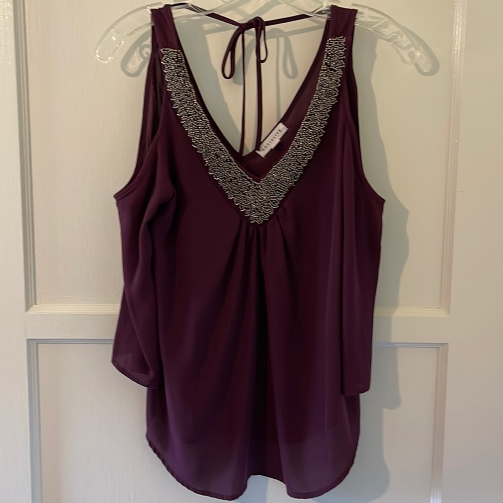 Socialite women cold shoulder purple top in size small